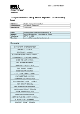 LGA Special Interest Group Annual Report to LGA Leadership Board