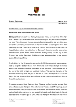 Press Release May 5, 2012 No