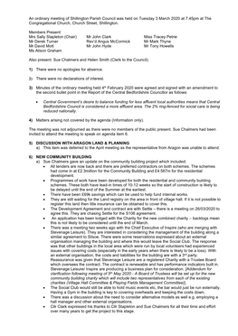 Shillington Parish Council Was Held on Tuesday 3 March 2020 at 7.45Pm at the Congregational Church, Church Street, Shillington