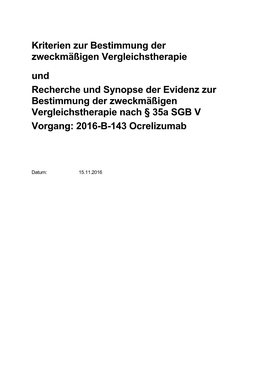 Kriterien Zur Bestimmung Der Zweckmäßigen Vergleichstherapie