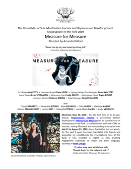 Measure for Measure Directed by Amanda Kellock
