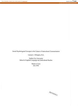 Social Psychological Concepts in the Context of Intercultural Communication