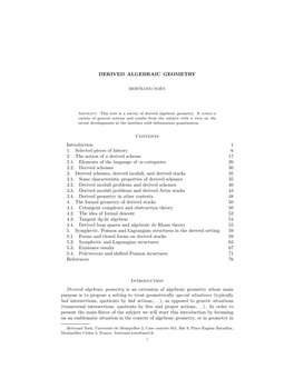 DERIVED ALGEBRAIC GEOMETRY Contents Introduction 1 1. Selected