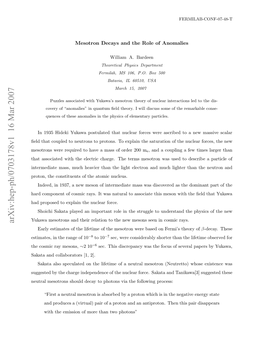 Arxiv:Hep-Ph/0703178V1 16 Mar 2007 Eta Eorn Huddcyt Htn I H Following the Via Photons to Decay Should S Mesotrons Force