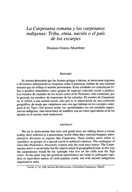 La Carpetania Romana Y Los Carpetanos Indígenas: Tribu, Etnia, Nación O El País De Los Escarpes