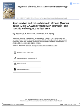 Spur Survival and Return Bloom in Almond [Prunus Dulcis (Mill.) D.A.Webb] Varied with Spur Fruit Load, Specific Leaf Weight, and Leaf Area