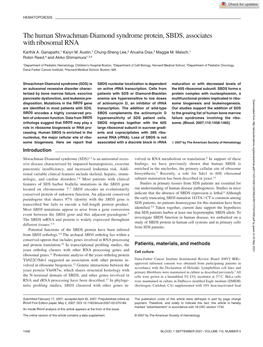 The Human Shwachman-Diamond Syndrome Protein, SBDS, Associates with Ribosomal RNA