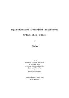 High Performance N-Type Polymer Semiconductors for Printed Logic