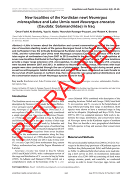 (Caudata: Salamandridae) in Iraq 1Omar Fadhil Al-Sheikhly, 2Iyad A