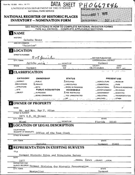 National Register of Historic Places Inventory Nomination Form: Galusha House