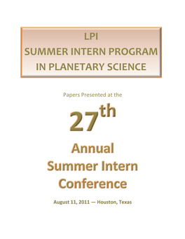 Lpi Summer Intern Program in Planetary Science