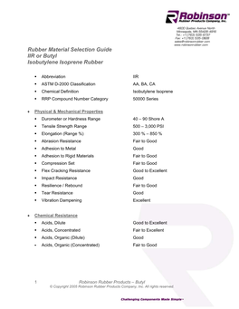 Rubber Material Selection Guide IIR Or Butyl Isobutylene Isoprene Rubber