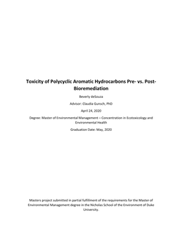 Toxicity of Polycyclic Aromatic Hydrocarbons Pre- Vs