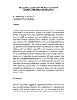 Measuring Success of Active Saltmarsh Restoration in Tuggerah Lakes