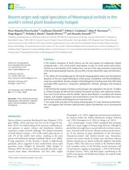 Recent Origin and Rapid Speciation of Neotropical Orchids in the World’S Richest Plant Biodiversity Hotspot