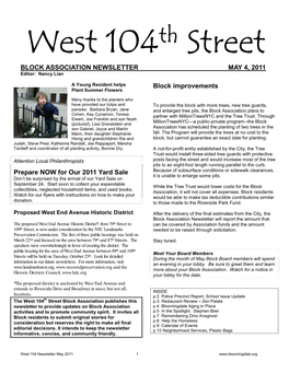 BLOCK ASSOCIATION NEWSLETTER MAY 4, 2011 Editor: Nancy Lian