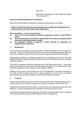 HIW/17/87 North Devon Highways and Traffic Orders Committee 10