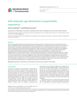 Self Unbound: Ego Dissolution in Psychedelic Experience Chris Letheby*,‡ and Philip Gerrans‡