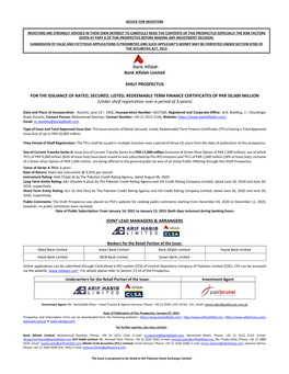 Bank Alfalah Limited SHELF PROSPECTUS for THE