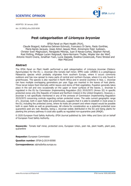Pest Categorisation of Liriomyza Bryoniae