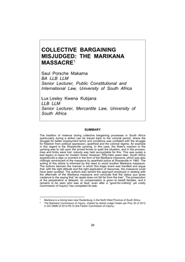 Collective Bargaining Misjudged: the Marikana Massacre1