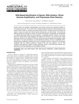 DNA-Based Identification of Spices: DNA Isolation, Whole Genome Amplification, and Polymerase Chain Reaction