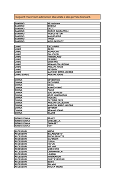 I Seguenti Marchi Non Aderiscono Alla Serata E Alle Giornate Coincard