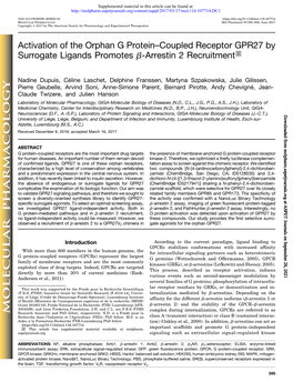 Activation of the Orphan G Protein–Coupled Receptor GPR27 by Surrogate Ligands Promotes B-Arrestin 2 Recruitment S