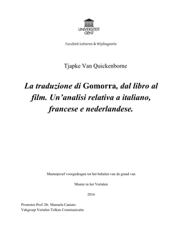 La Traduzione Di Gomorra, Dal Libro Al Film. Un'analisi Relativa a Italiano