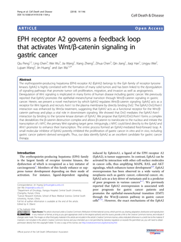 EPH Receptor A2 Governs a Feedback Loop That Activates Wnt/Β-Catenin