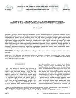 Physical and Temporal Isolation of Mountain Headwater Streams in the Western Mojave Desert, Southern California1