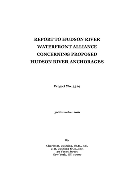 Report to Hudson River Waterfront Alliance Concerning Proposed Hudson River Anchorages