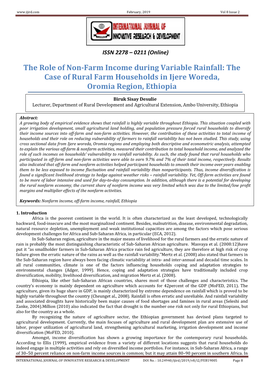 The Role of Non-Farm Income During Variable Rainfall: the Case of Rural Farm Households in Ijere Woreda, Oromia Region, Ethiopia