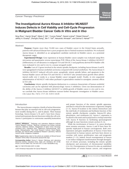 The Investigational Aurora Kinase a Inhibitor MLN8237 Induces Defects in Cell Viability and Cell-Cycle Progression in Malignant