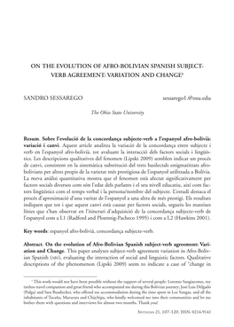 On the Evolution of Afro-Bolivian Spanish Subject Verb Agreement