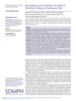 Municipality-Level Predictors of COVID-19 Mortality in Mexico: a Cautionary Tale Alejandra Contreras-Manzano Scd1, Carlos M