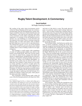 Rugby Talent Development: a Commentary