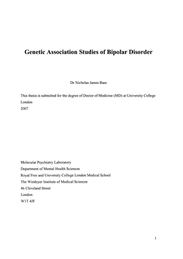 Genetic Association Studies of Bipolar Disorder