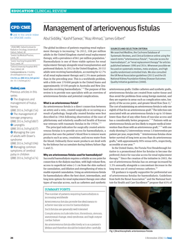 Management of Arteriovenous Fistulas • Link to This Article Online for CPD/CME Credits Abul Siddiky,1 Kashif Sarwar,2 Niaz Ahmad,3 James Gilbert4