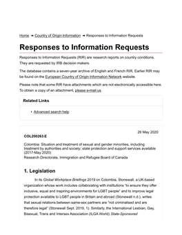 Responses to Information Requests Responses to Information Requests