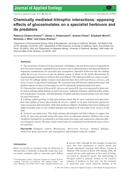 Opposing Effects of Glucosinolates on a Specialist Herbivore and Its Predators