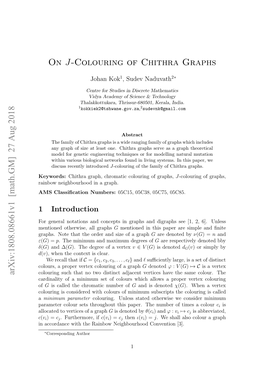 On J-Colouring of Chithra Graphs Arxiv:1808.08661V1 [Math.GM] 27 Aug 2018