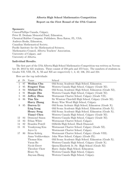 Alberta High School Mathematics Competition Report on the First Round of the 57Th Contest