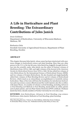 A Life in Horticulture and Plant Breeding: the Extraordinary ­Contributions of Jules Janick