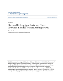 Racial and Ethnic Evolution in Rudolf Steiner's Anthroposophy Peter Staudenmaier Marquette University, Peter.Staudenmaier@Marquette.Edu