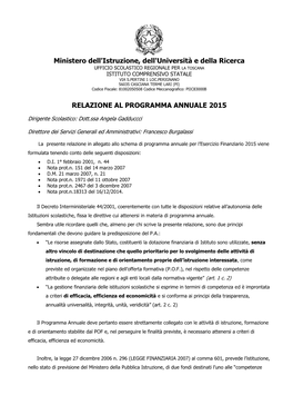 Ministero Dell'istruzione, Dell'università E Della Ricerca RELAZIONE