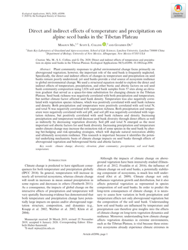 Direct and Indirect Effects of Temperature and Precipitation on Alpine Seed Banks in the Tibetan Plateau