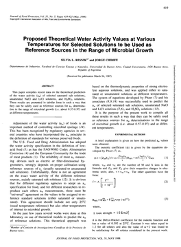 Proposed Theoretical Water Activity Values at Various Temperatures for Selected Solutions to Be Used As Reference Sources in the Range of Microbial Growth