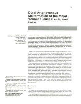 Dural Arteriovenous Malformation of the Major Venous Sinuses: an Acquired Lesion