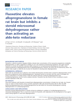 Fluoxetine Elevates Allopregnanolone in Female Rat Brain but Inhibits A